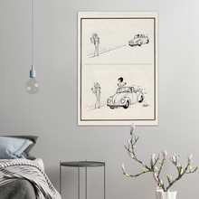 Load image into Gallery viewer, Volkswagen Beetle 1970s Poster - Roadside Rejection Hoviv Cartoon
